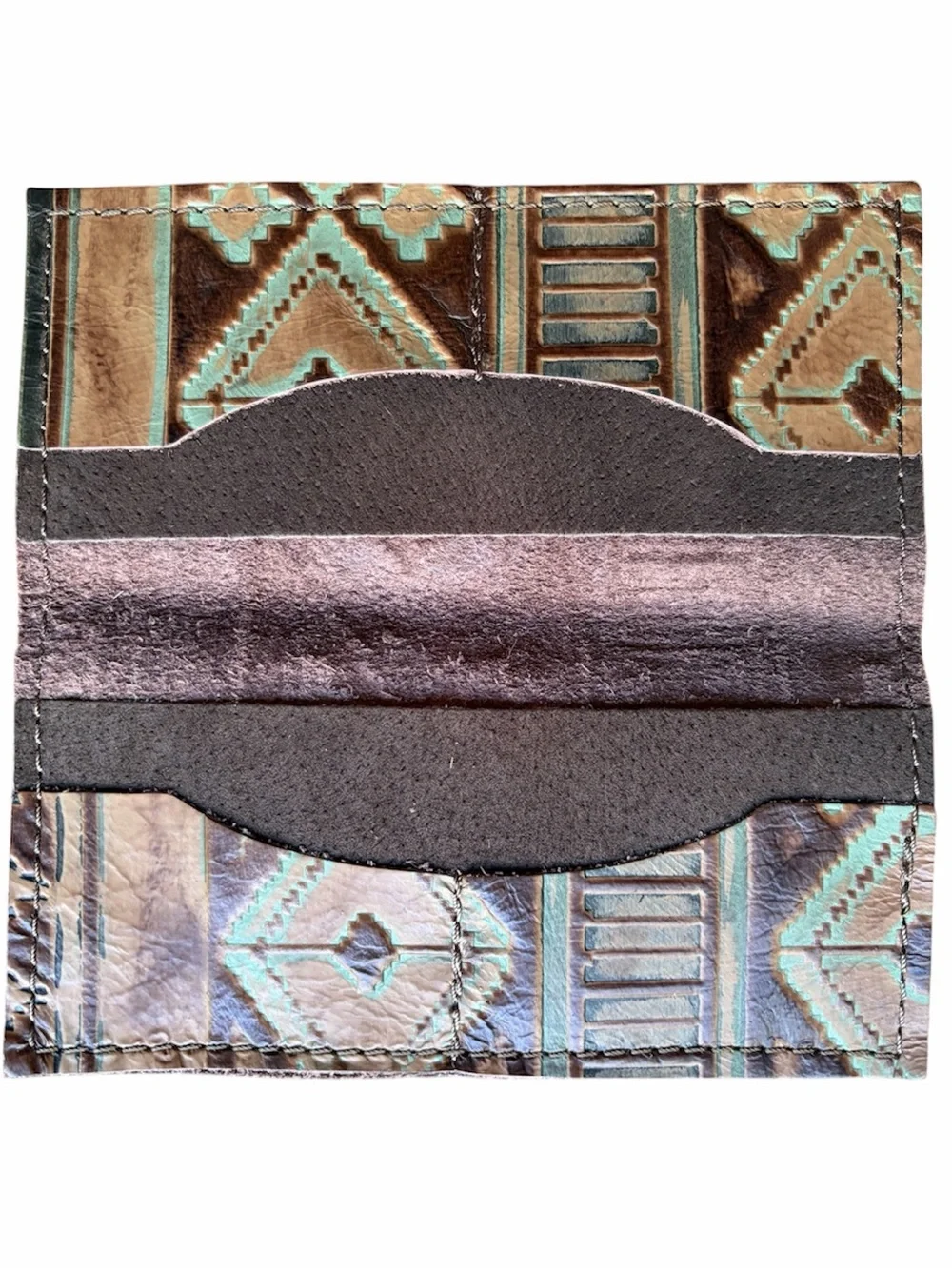 Farmericana Southwestern Pattern Leather Wallet - Brown & Turquoise - Picture 4 of 4